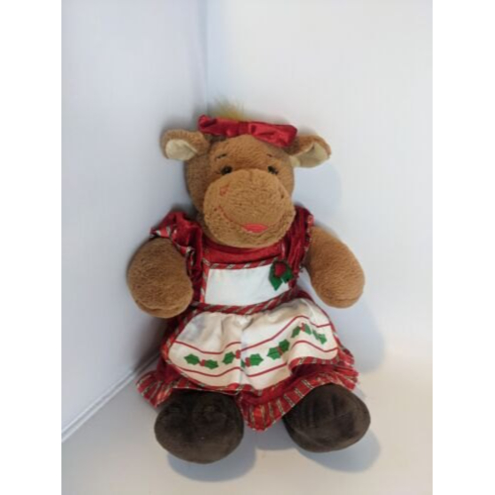 Build A Bear Holly Girl Moose 18” Christmas Plush W/Red Christmas Dress, Red Bow - Picture 1 of 10